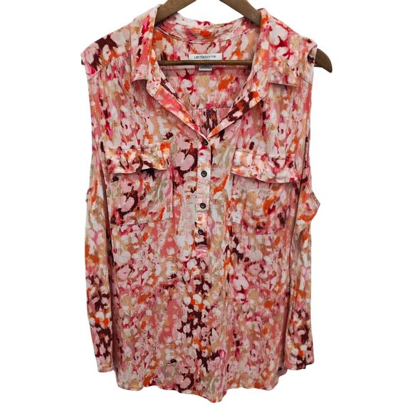 Liz Claiborne Womans Sleeveless Button Front Blouse Size 3X Multicolor Rayon - Picture 1 of 12